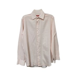 Report Collection Men's Small Checked Peach  and White Long Sleeve Shirt Sz Med